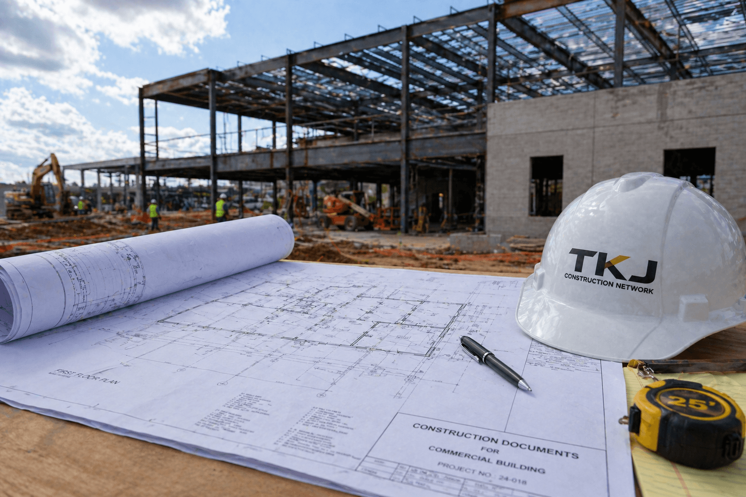 Construction documents on a commercial job site