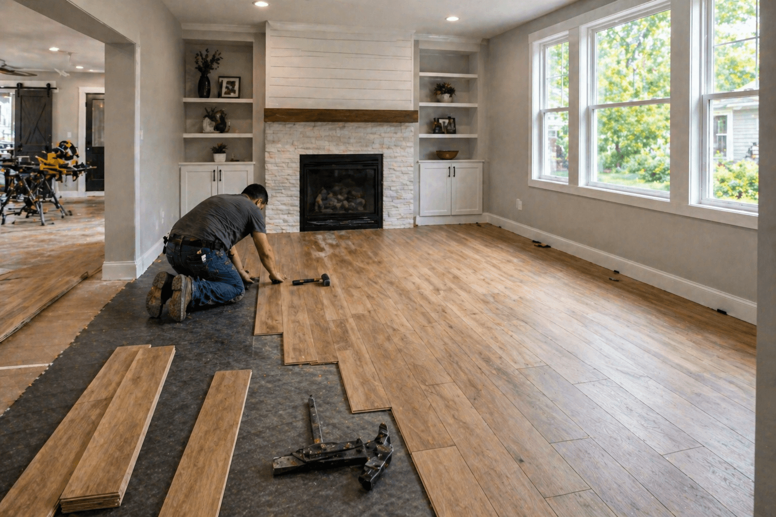 Flooring installation in a remodeled room